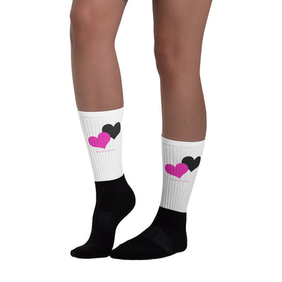 Pink Heart - Black foot socks